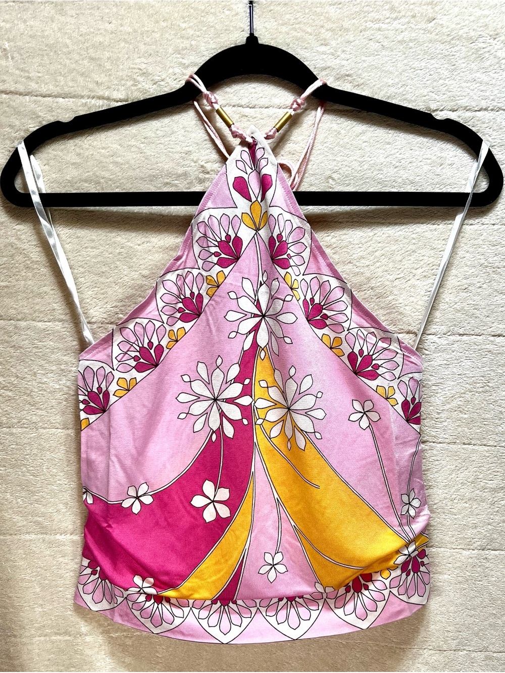 Banana Republic 100% Silk Halter Top Pink Floral Scarf Print NIP XS - Picture 7 of 8